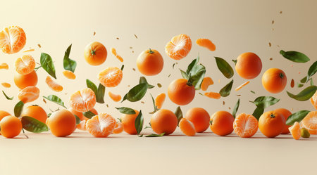 Tangerine, the levitation of tangerines with water, created by Generative AI technology.の素材