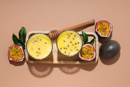 Passion fruit mousse, concept of tasty dessertの写真素材