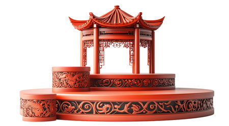 PNG, Chinese New Year, gazebo, isolated on white background, generated by artificial intelligence, AI.の素材