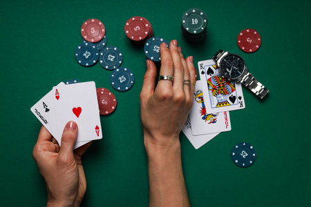 The concept of playing poker, playing cards with chips on the table