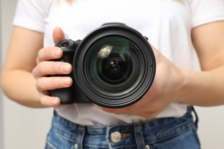 Professional photographer's camera in a photo studio.