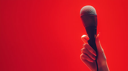 Ai. All-day radio, microphone in hand, created with Generative AI technology.の素材