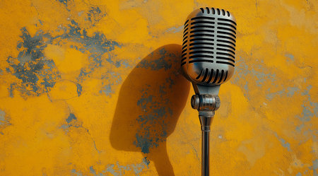 Ai. World Radio Day, a professional radio presenter microphone, created with Generative AI.の素材