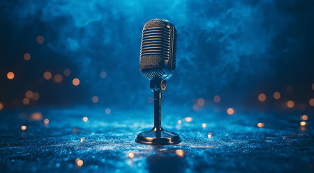 Ai. World Radio Day, a microphone in a recording studio, created using Generative AI technology.の素材