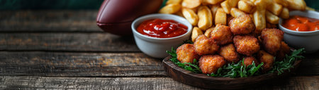 Super Bowl. American football, soccer ball with food, created using Generative AI technology.の素材