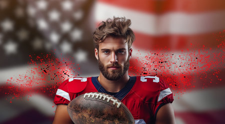 Super Bowl. American football, a portrait of a football player, created using Generative AI technology.の素材