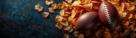 Super Bowl. American football, soccer ball with food, created using Generative AI technology.の素材
