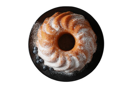 PNG, Christmas cake, cake in a plate, top view, isolated on white background.の写真素材