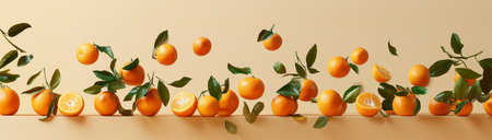 Tangerine, tangerines on a yellow background, created by Generative AI technology.の素材