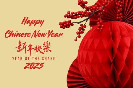 Chinese New Year, a poster for the new year, with traditional Chinese decor.の写真素材