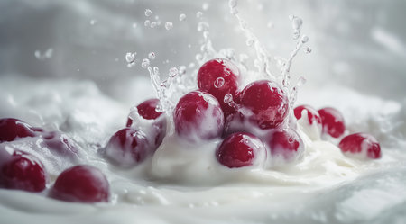 Splash milk and fruit, berries in milk, created using Generative AI technology.の素材