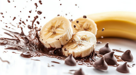 Splash milk and fruit, fruit in chocolate, created using Generative AI technology.の素材