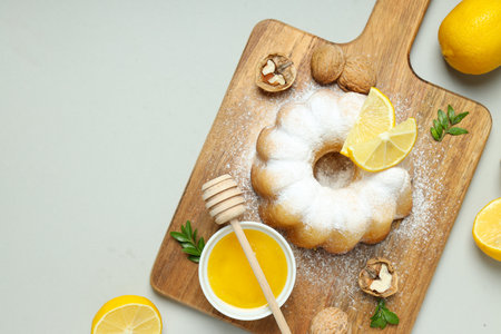 Tasty bake food concept - delicious lemon cakeの写真素材