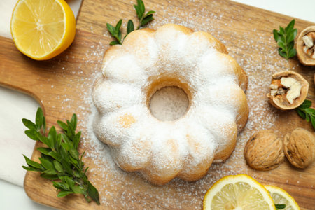 Tasty bake food concept - delicious lemon cakeの写真素材