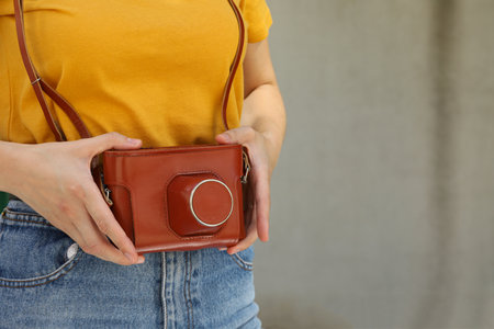 Retro camera, photo shooting on retro cameraの写真素材