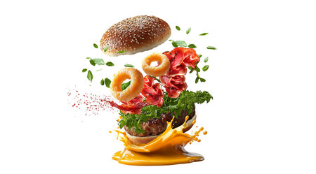 PNG, Burger ingredients, burger, isolated on white background, created and generated by AI technology.の素材