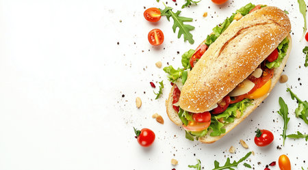 Sandwich, an appetizing sandwich on a white background, created using Generative AI technology.の素材