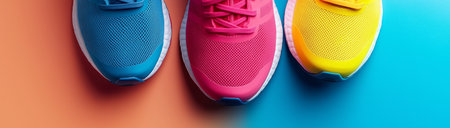 Sneakers, colorful, bright sneakers, created using Generative AI technology.の素材