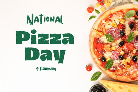 Pizza day, pizza with dough on a light backgroundの写真素材