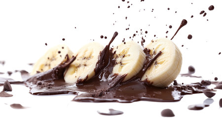 PNG, Splash milk and fruit, fruit in chocolate, isolated on white background, generated by Generative AI technology.の素材