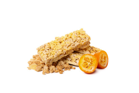PNG, Granola Bars with citrus fruits, isolated on white backgroundの写真素材