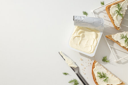 Sandwiches with Philadelphia cheese on a light background.の写真素材