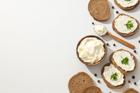 Sandwiches with Philadelphia cheese on a light background.の写真素材