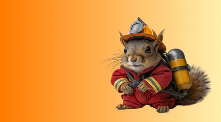 A squirrel in a fireman's suit, created with Generative AI technology.の素材