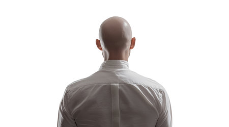 PNG, Hair loss concept, man with alopecia, isolated on white background, generated by Generative AI technology.の素材