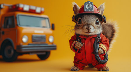A squirrel in a fireman's suit, created with Generative AI technology.の素材