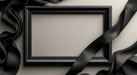 Funeral, grief, black frame with flowers, created with Generative AI technology.の素材