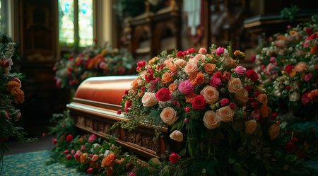 Funeral, mourning, burial ceremony, created with Generative AI technology.の素材