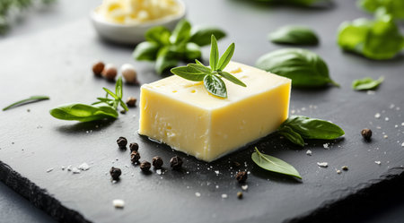 Butter, butter on a wooden board, created using Generative AI technology.の素材