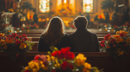 Funeral, mourning, burial ceremony, created with Generative AI technology.の素材