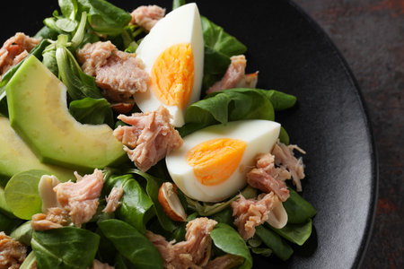 Salad with tuna, close-up, side view.の写真素材