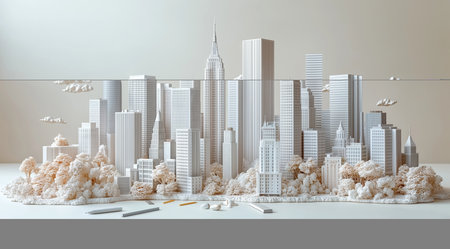 City with high-rise buildings, construction design concept, created with Generative AI technology.の素材