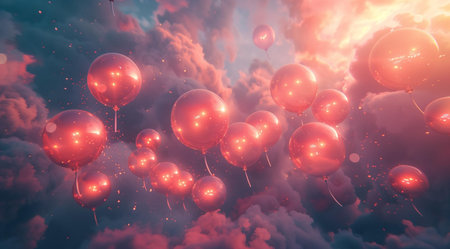 Balloons high in the clouds, created with Generative AI technologyの素材