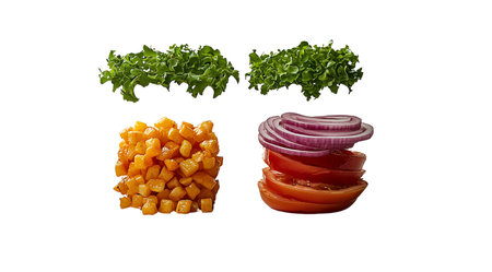 PNG, Burger ingredients, lettuce leaves, isolated on white background, created and generated by AI technology.の素材