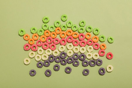 Colorful cornflakes, concept of tasty breakfast, morning food