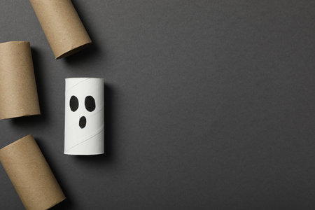 Paper rolls on gray background, space for textの写真素材