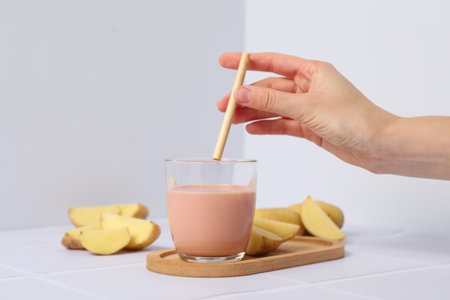 Potato milk, concept of fresh and healthy drinkの写真素材