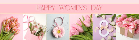 8 March, International women`s day, Collage of photos for 8 Match celebration, with textの写真素材