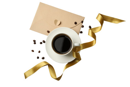 PNG, March 8. Cup of coffee and letter, isolated on white background.の写真素材