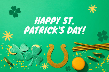 St. Patrick's Day inscription on a green background: "Happy Patrick's Day".の写真素材