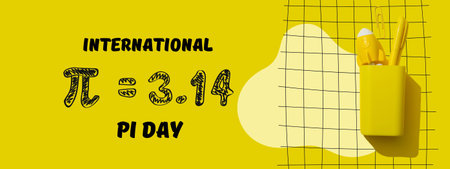 Pencil case for stationery on the table, on a yellow background.の写真素材