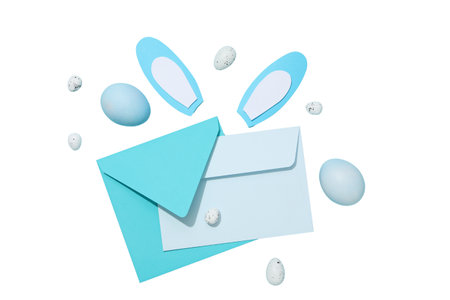 PNG, Easter, paper rabbit ears, with envelope, isolated on white background