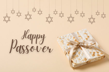 Passover, matzah with wish text and star, on a light backgroundの写真素材