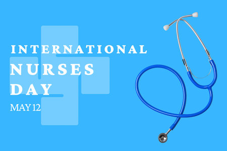 International Nurses Day, Celebrating with blue backgroundの写真素材