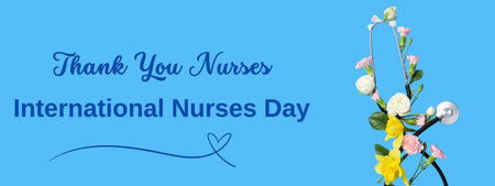 International Nurses Day, Celebrating greeting wallpaper with blue backgroundの写真素材