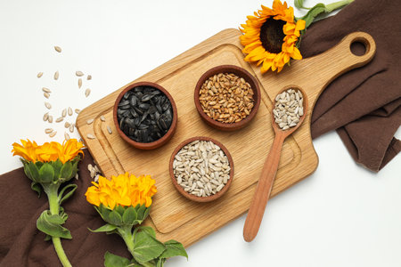 Sunflower seeds, tasty snack, concept of harvestの写真素材